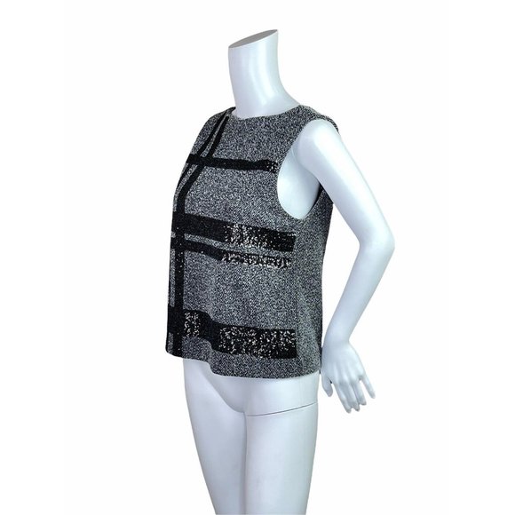 Banana Republic Black Gray Sequin Striped Tweed Sleeveless Top Size 4 - Picture 5 of 9